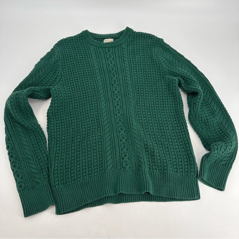 J. Crew Green Cotton Cable Knit Crew Neck Sweater Mens Large